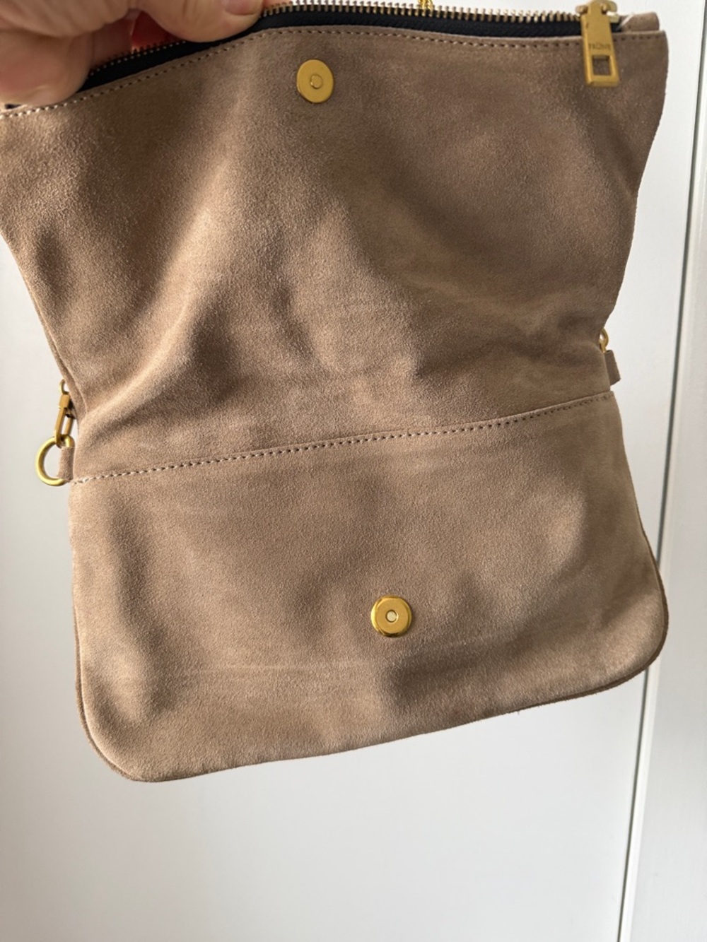 Prune Tan Suede Crossbody Bag with Gold Chain - Picture 14 of 16